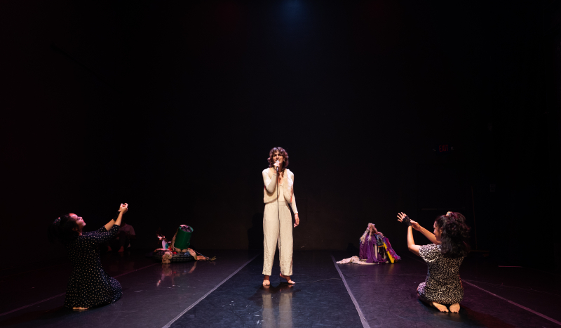 Silk Worm as Dionysus center with Belinda He left and Karla Quintero as two Bacchae. Photo by Robbie Sweeny Silk Worm as Dionysus center with Belinda He left and Karla Quintero as two Bacchae. Photo by Robbie Sweeny
